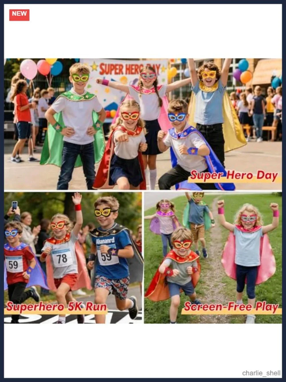 Kids 4-Piece Superhero Cape Set with Mask Wristbands Satin Pretend Play Costume